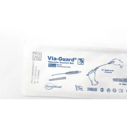 Surgimark via-guard suction set smk in sterile white package with blue branding and diagrams 200 pieces per box