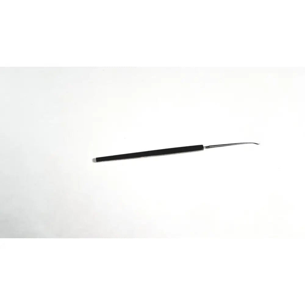Black-handled dermal skin sharp dental explorer with curved sharp stainless steel tip for precise surgical use