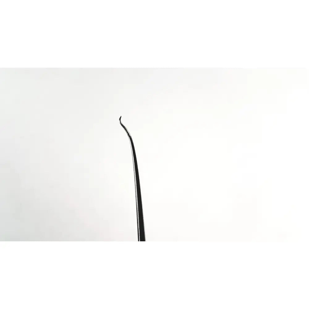 A sleek black metal dermal skin sharp tweezers with a curved tip made of sharp stainless steel surgical instrument