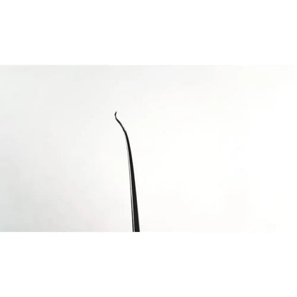 A sleek black metal dermal skin sharp tweezers with a curved tip made of sharp stainless steel surgical instrument