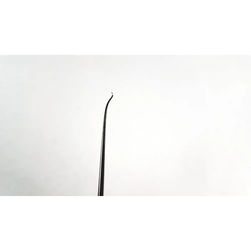 Black metal dermal skin sharp eyelash curler with curved handle and sharp stainless steel pointed tip for precision use