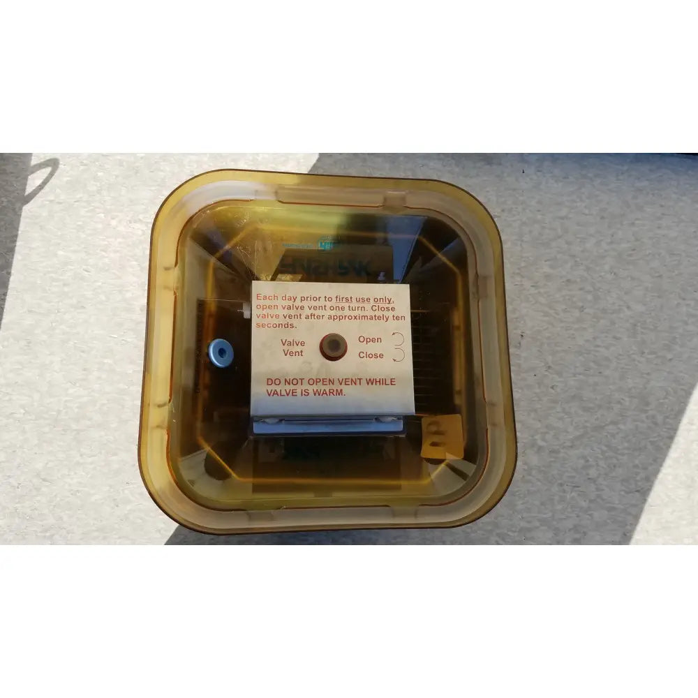 Yellow translucent plastic symmetry medical flashpak sterilization container with white valve vent instruction label