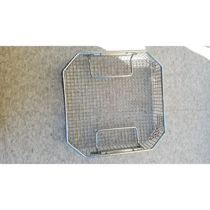 Silver metal mesh octagonal basket with two handles for symmetry medical flashpak 9020 sterilization container system