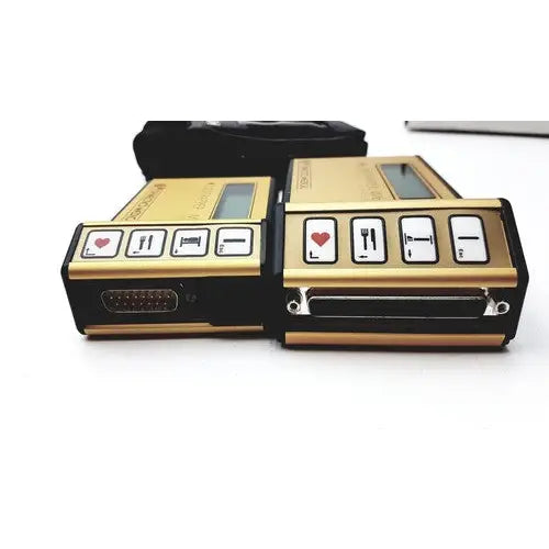 Gold and black handheld synectics digitrapper 4mb device with card icon buttons and serial port for data capture