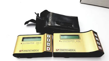 Gold-colored synectics digitrapper 4mb digital pulse oximeter with black accents and small rectangular screen by synectics medical