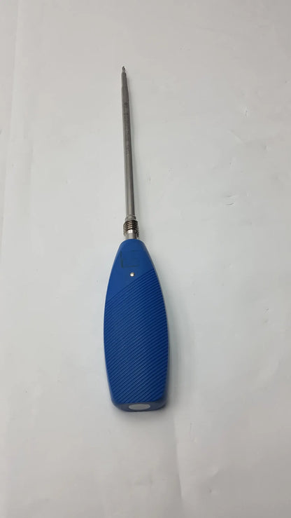 Blue textured handle with metallic tip of synthes 03.010.472 swiss inter lock screwdriver for precision use