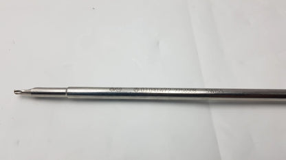 A sleek metallic swiss inter lock screwdriver bit with precision tip and engraved markings on the shaft
