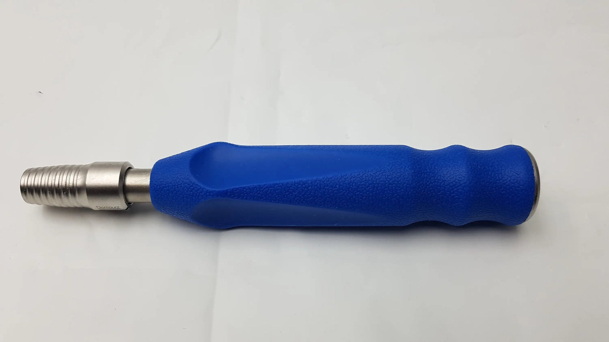 Blue ergonomic grip orthopedic screwdriver handle with metallic threaded end for surgical instrument use