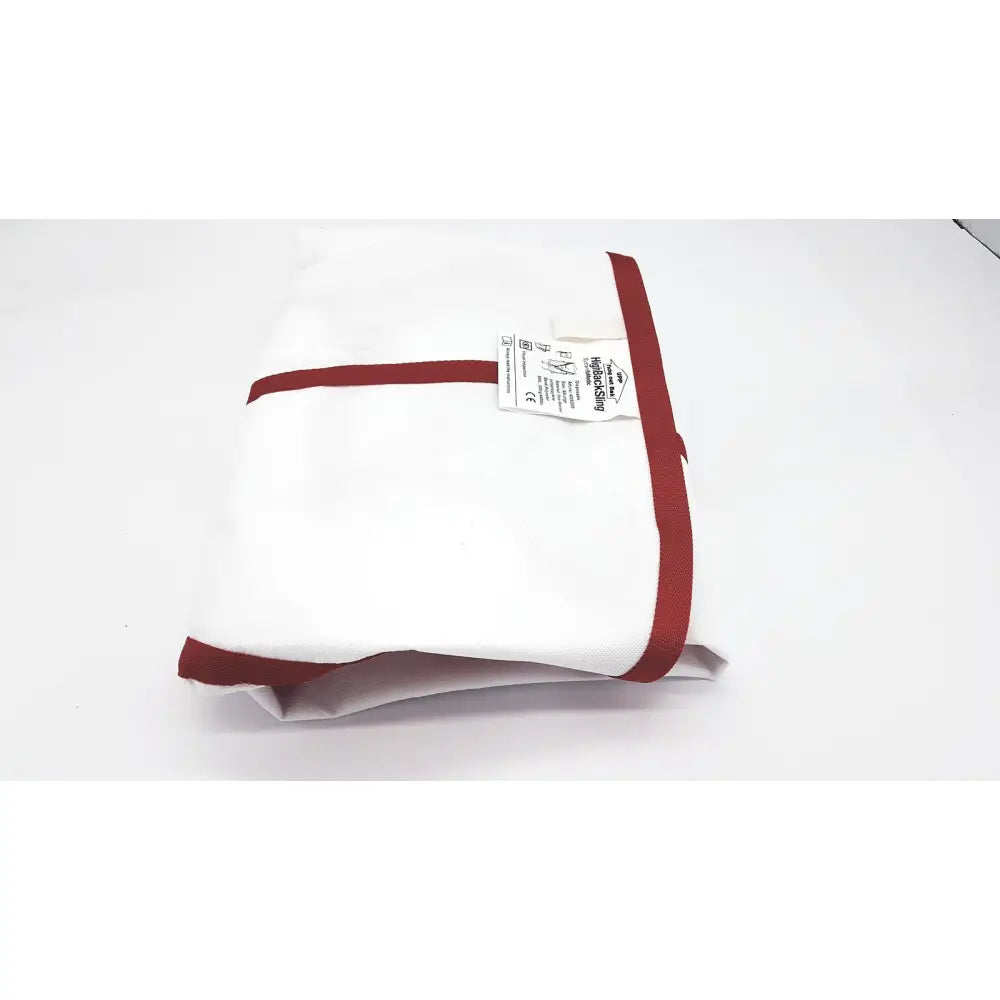 White microfiber cleaning cloth with red trim and wet & dry label for reuse medical romedic high lifting slings