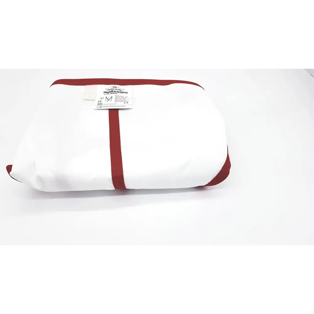 White and red romedic high back sling backpack with padded contoured design for reuse medical lifting slings use