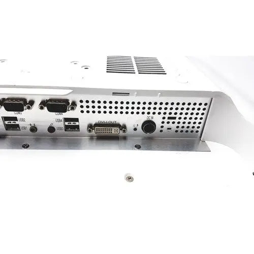Silver metallic back side of tangent medical panel pc model no c22 lcdpc 147 with usb hdmi and dvi ports
