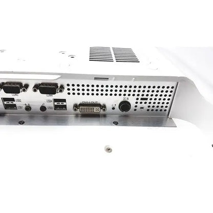 Silver metallic back side of tangent medical panel pc model no c22 lcdpc 147 with usb hdmi and dvi ports
