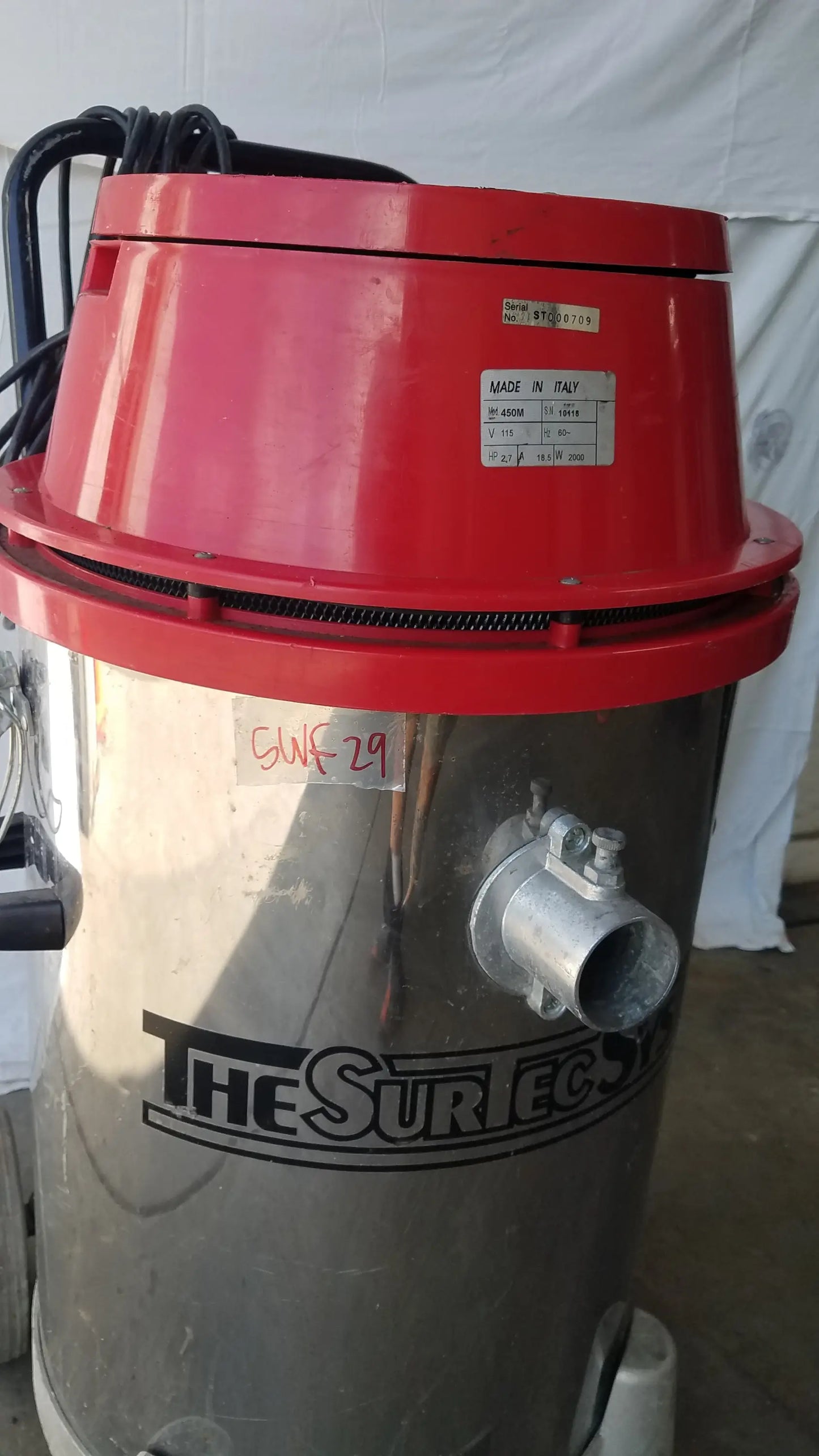 Red and silver the surtec system 450m industrial heavy duty wet dry drum vacuum cleaner for tough cleaning