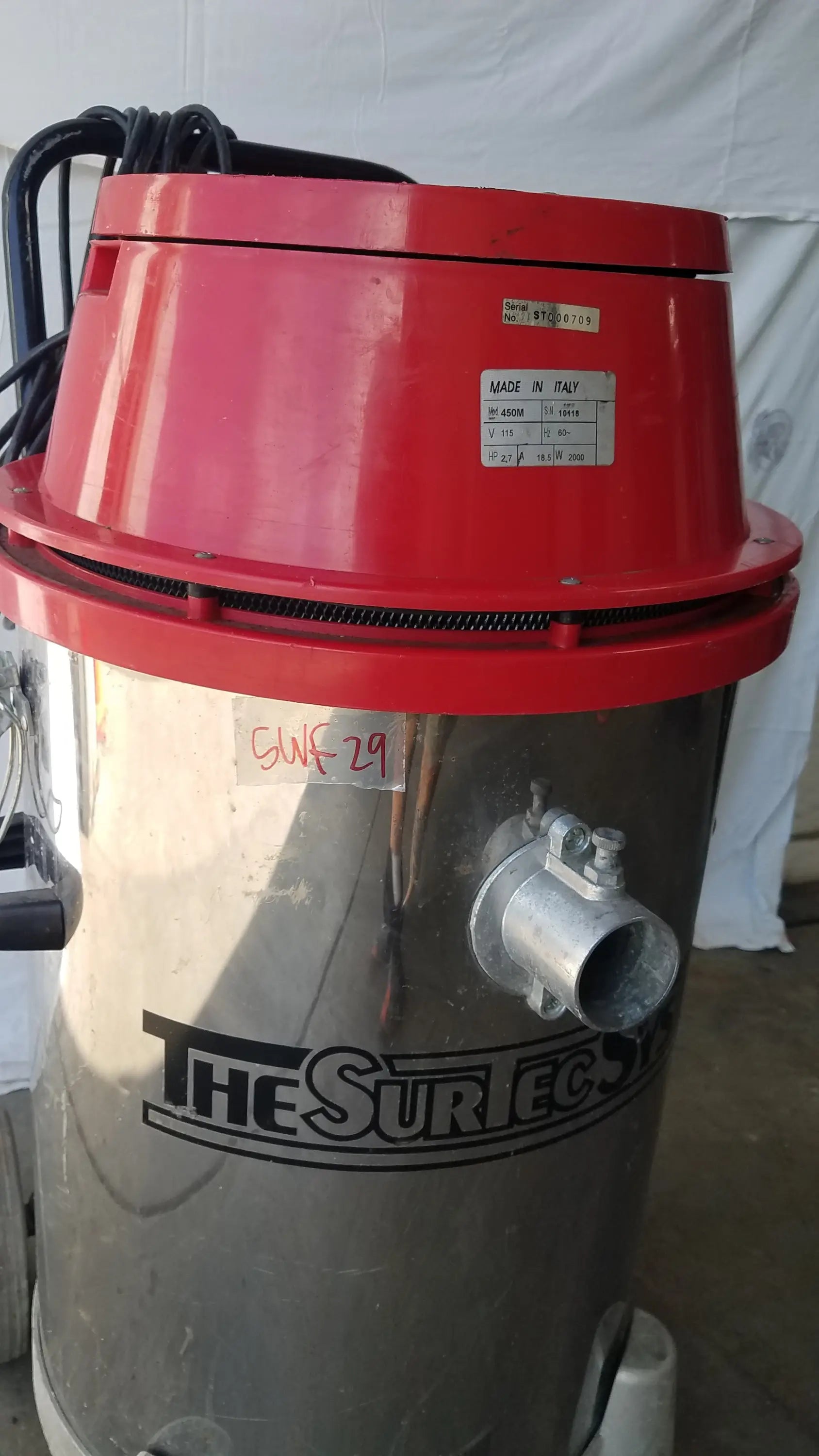 Red and silver the surtec system 450m industrial heavy duty wet dry drum vacuum cleaner for tough cleaning