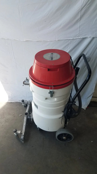 Red and white Surtec system C72F1 wet dry vacuum cleaner with black handle and wheels for wet dry and dry vacuum use