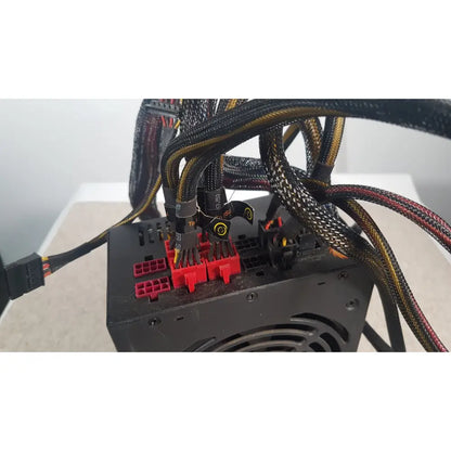Black thermaltake 1350w toughpower gf3 full modular power supply with red connectors and bundled cables