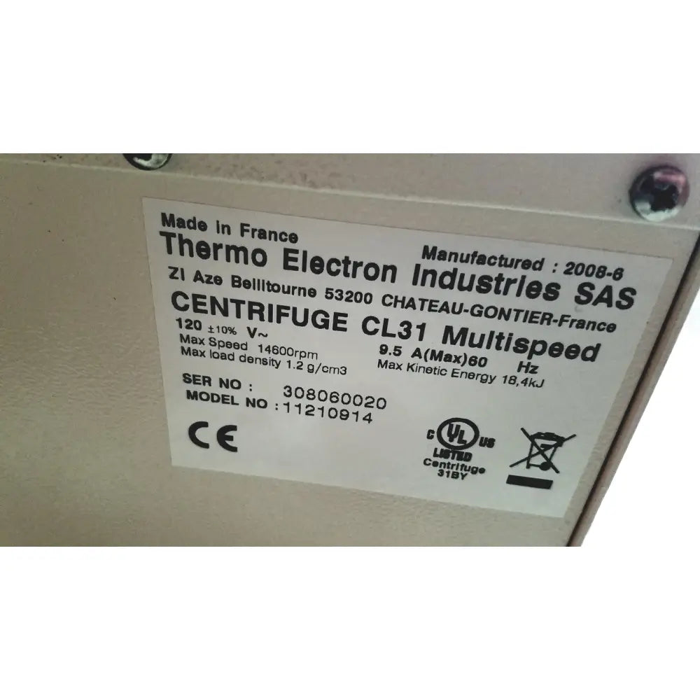 Beige thermo electron iec cl31 multispeed centrifuge model 11210914 serial 308060020 manufactured in france