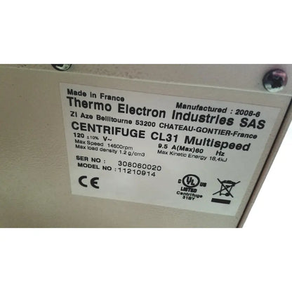Beige thermo electron iec cl31 multispeed centrifuge model 11210914 serial 308060020 manufactured in france