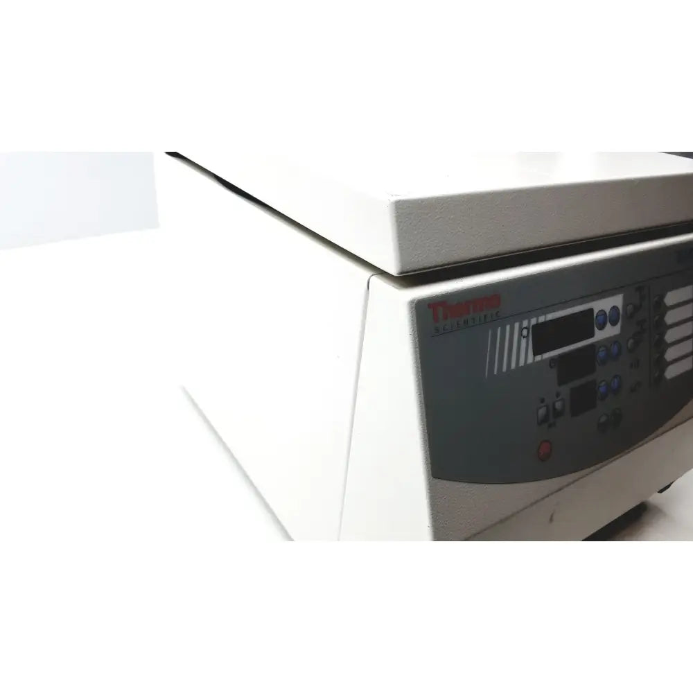 White thermo electron iec cl31 multispeed centrifuge with gray control panel featuring blue and black buttons