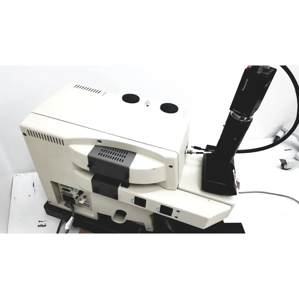 White and black panasonic thermo nicolet continuum infrared microscope with camera attachment for advanced imaging