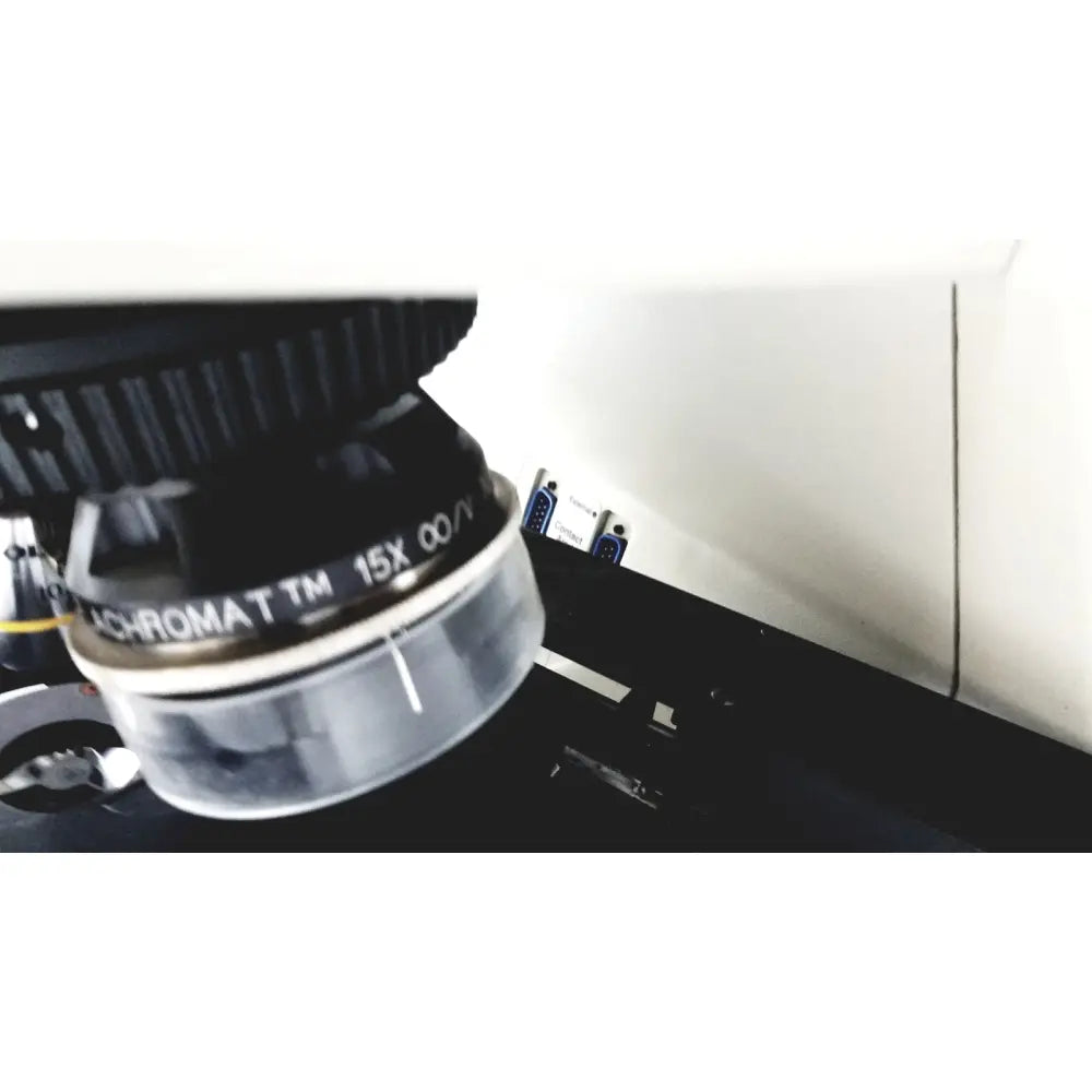 A black 15x objective lens with a clear cylindrical body and ridged focusing ring for thermo nicolet continuum infrared microscope