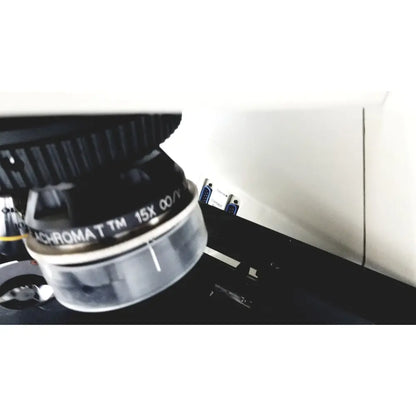 A black 15x objective lens with a clear cylindrical body and ridged focusing ring for thermo nicolet continuum infrared microscope
