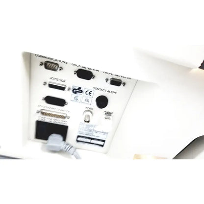 White plastic back panel of thermo nicolet continuum infrared microscope with multiple labeled communication and video ports