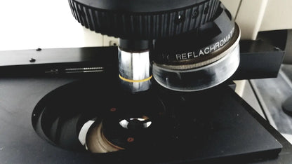 Black microscope objective lens with silver metallic ring engraved reflachromat for thermo nicolet continuum infrared microscope