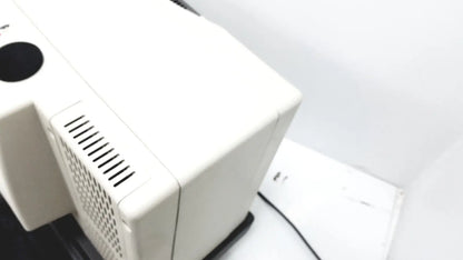 White rectangular thermo nicolet continuum infrared microscope case with black circular vent and slotted side grille