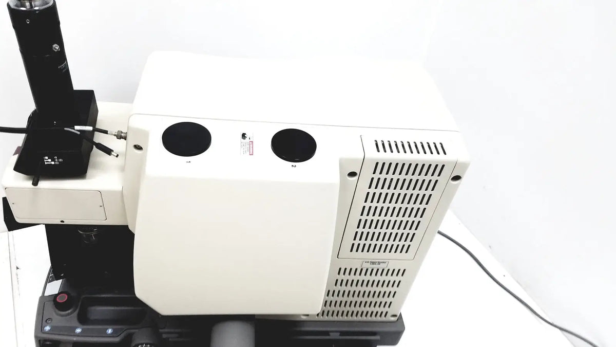 White thermo nicolet continuum infrared microscope with black optical components and ventilation grilles for laboratory use