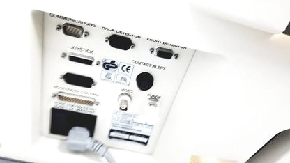 White plastic back panel of thermo nicolet continuum infrared microscope with multiple labeled communication and video ports