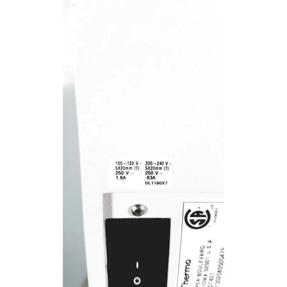 White thermostatic control panel with black power switch and voltage label on thermo scientific easypure ii d7401 lab grade filter
