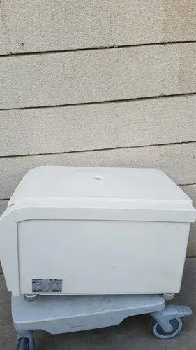 White plastic medical printer with hinged lid and four caster wheels for thermo scientific heraeus megafuge centrifuge