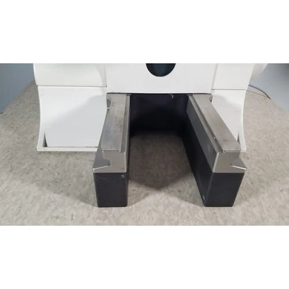 White and black industrial machine base with metallic side rails of thermo scientific microm hm 340e serial no 45258