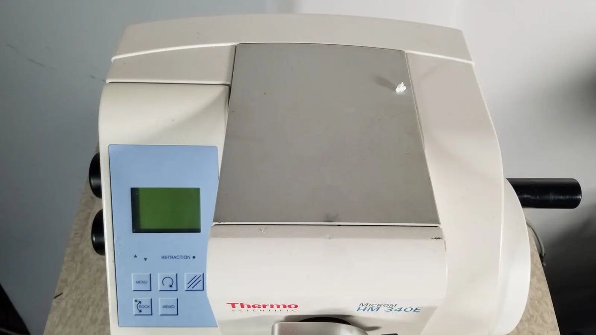 White and gray thermo scientific microm hm 340e laboratory instrument with digital display panel serial no 45258