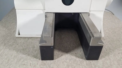 White and black industrial machine base with metallic side rails of thermo scientific microm hm 340e serial no 45258