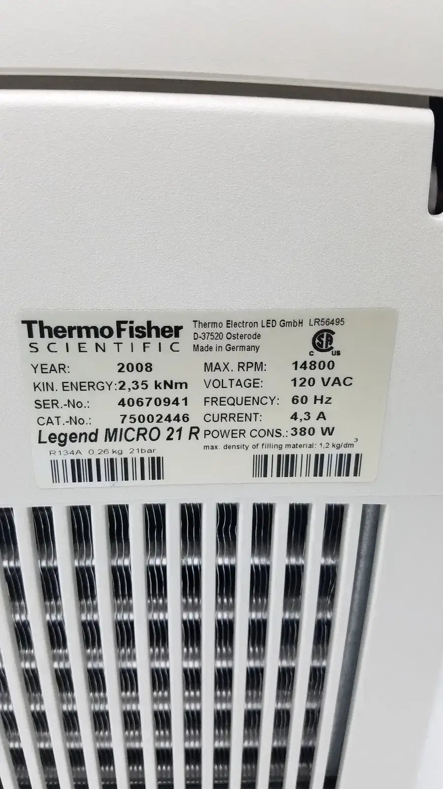 Thermo Scientific Sorvall Legend Micro 21R Refrigerated Centrifuge Refrigerated Microcentrifuge, as-is (for parts) product photo 8