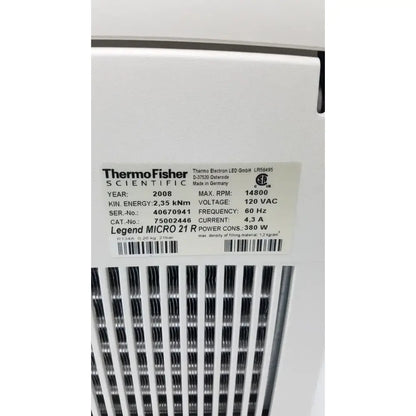 Thermo Scientific Sorvall Legend Micro 21R Refrigerated Centrifuge Refrigerated Microcentrifuge, as-is (for parts) product photo 8