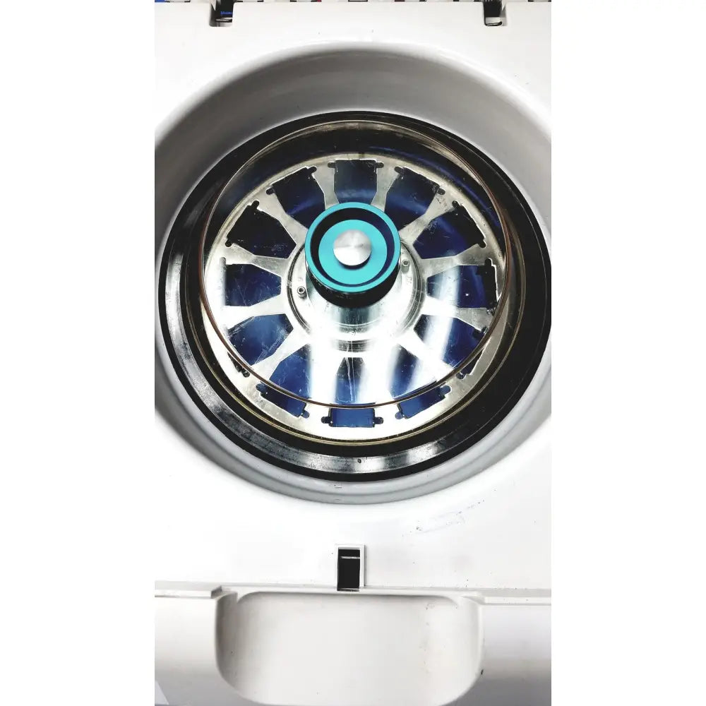 White thermo shandon cytospin 4 centrifuge with metallic rotor featuring blue and silver components for reuse medical applications