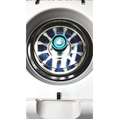White thermo shandon cytospin 4 centrifuge with metallic rotor featuring blue and silver components for reuse medical applications