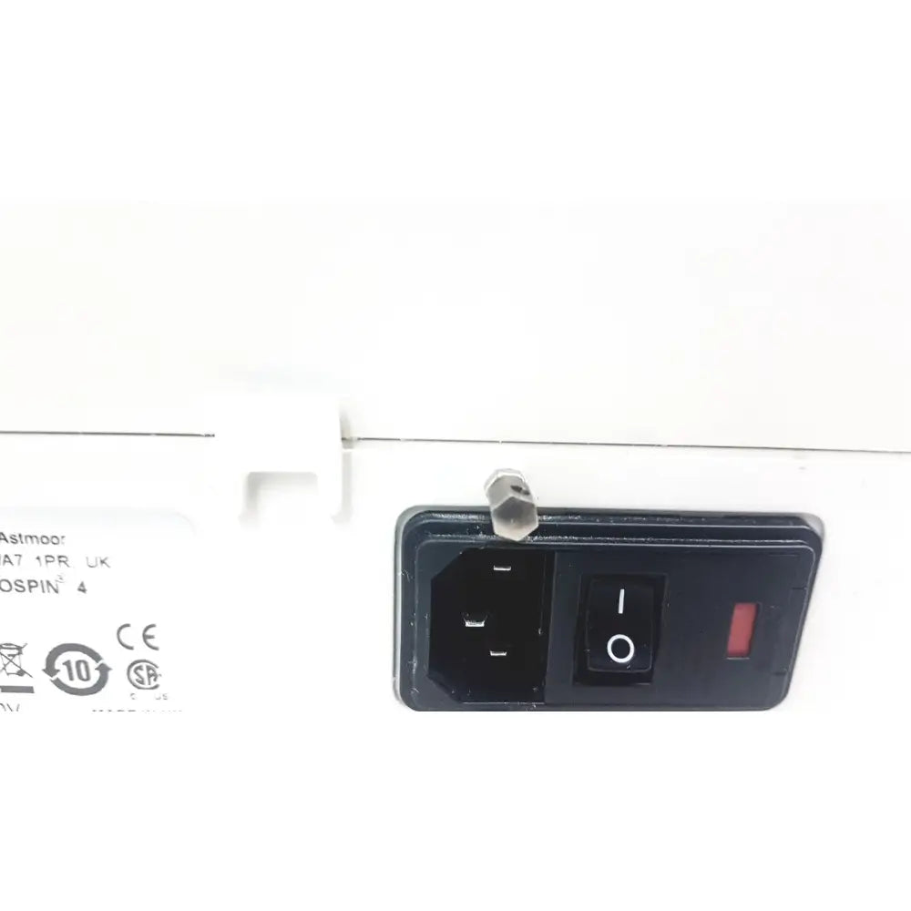 Black power input panel with toggle switch and red indicator light on back of thermo shandon cytospin control a78300101 centrifuge