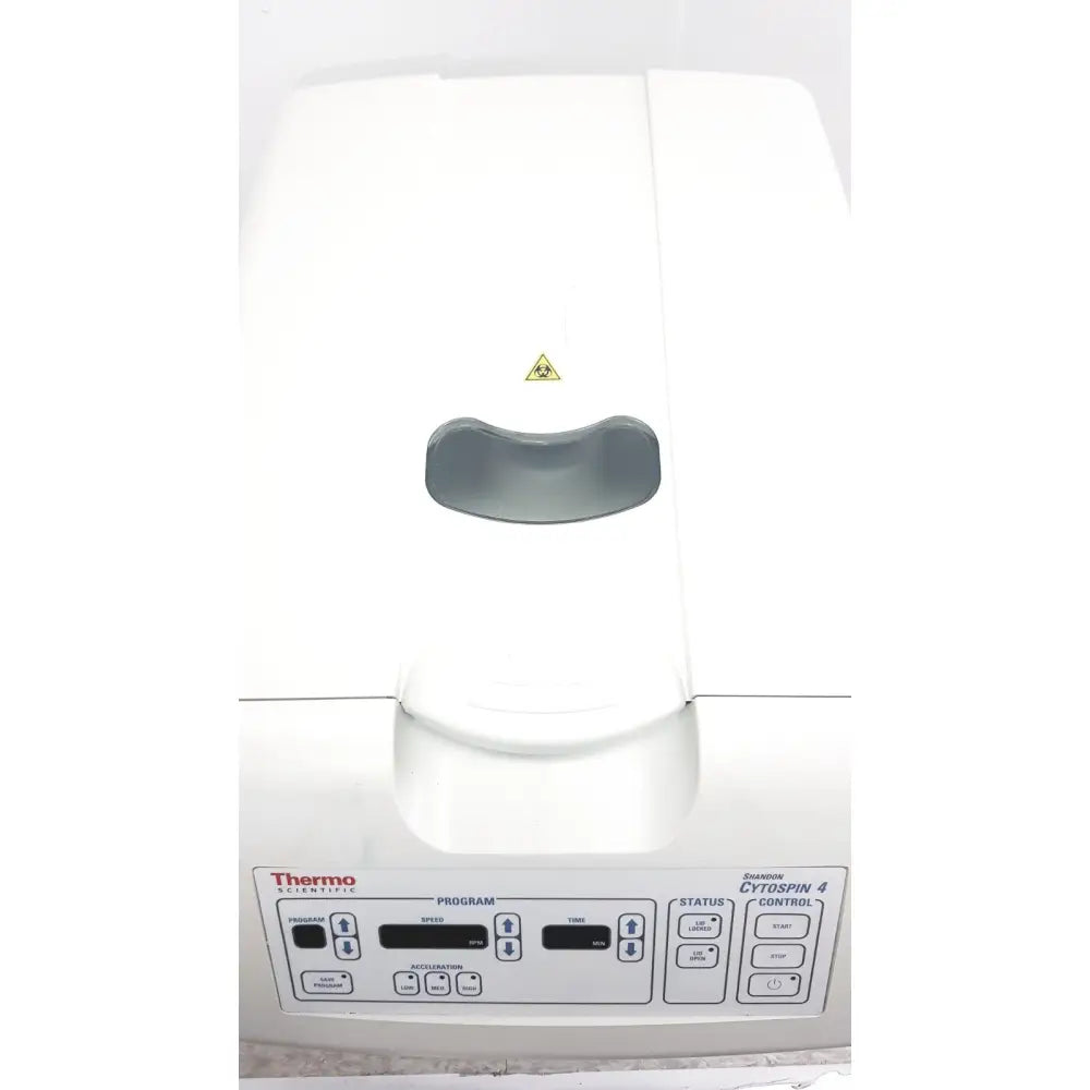 White thermo shandon cytospin 4 control a78300101 centrifuge with gray handle and control panel for cytology and hematology
