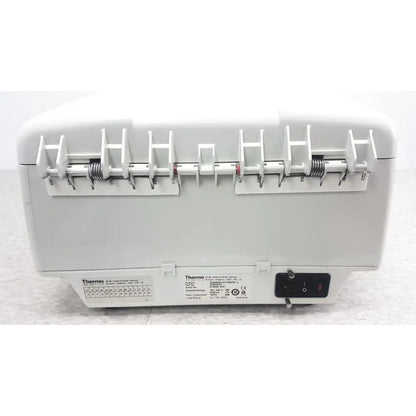 White plastic thermo scientific model 210-3568 laboratory incubator with dual spring-loaded racks for thermo shandon cytospin control a78300101 centrifuge