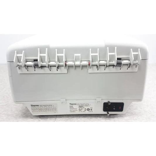 White plastic thermo scientific model 210-3568 laboratory incubator with dual spring-loaded racks for thermo shandon cytospin control a78300101 centrifuge