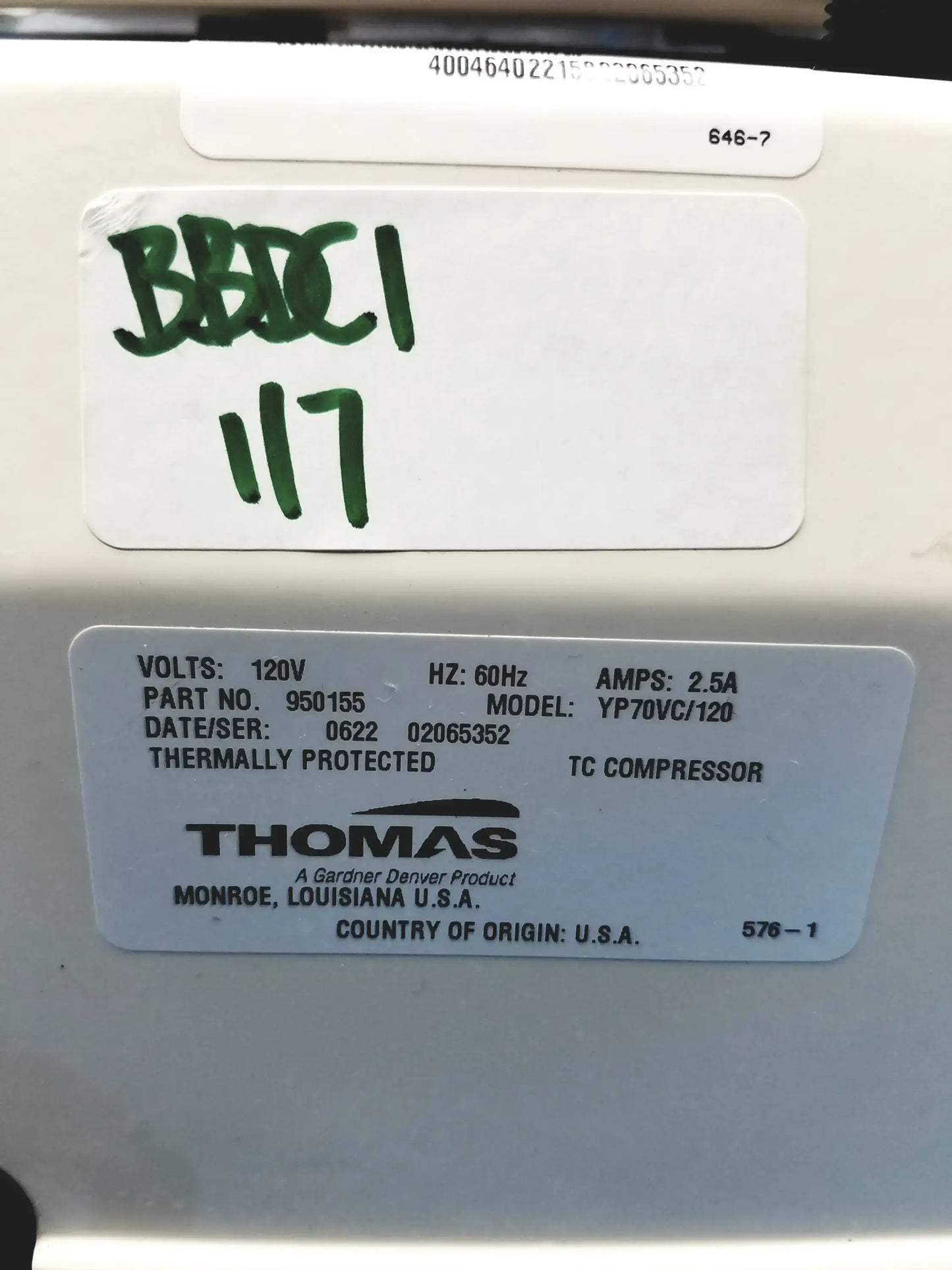 Thomas YP70VC/120 Oil-less Linear Diaphragm Compressor Oil-less Linear Diaphragm Compressor, second-hand product photo 15