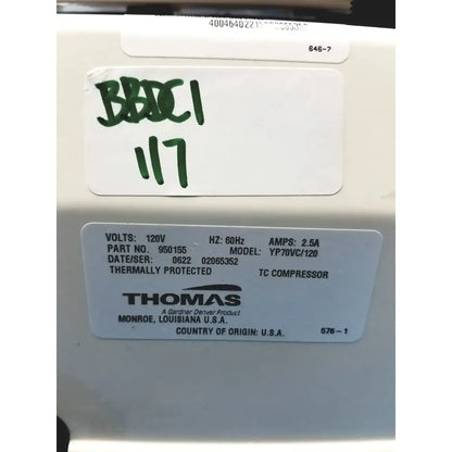 Thomas YP70VC/120 Oil-less Linear Diaphragm Compressor Oil-less Linear Diaphragm Compressor, second-hand product photo 15