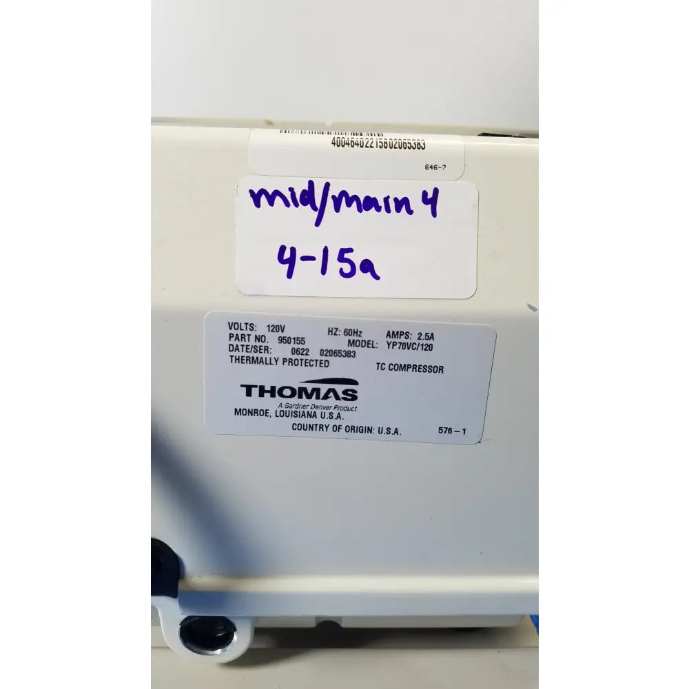 Thomas YP70VC/120 Oil Less Linear Diaphragm Compressor - Linear Diaphragm Compressor Vacuum Pump
