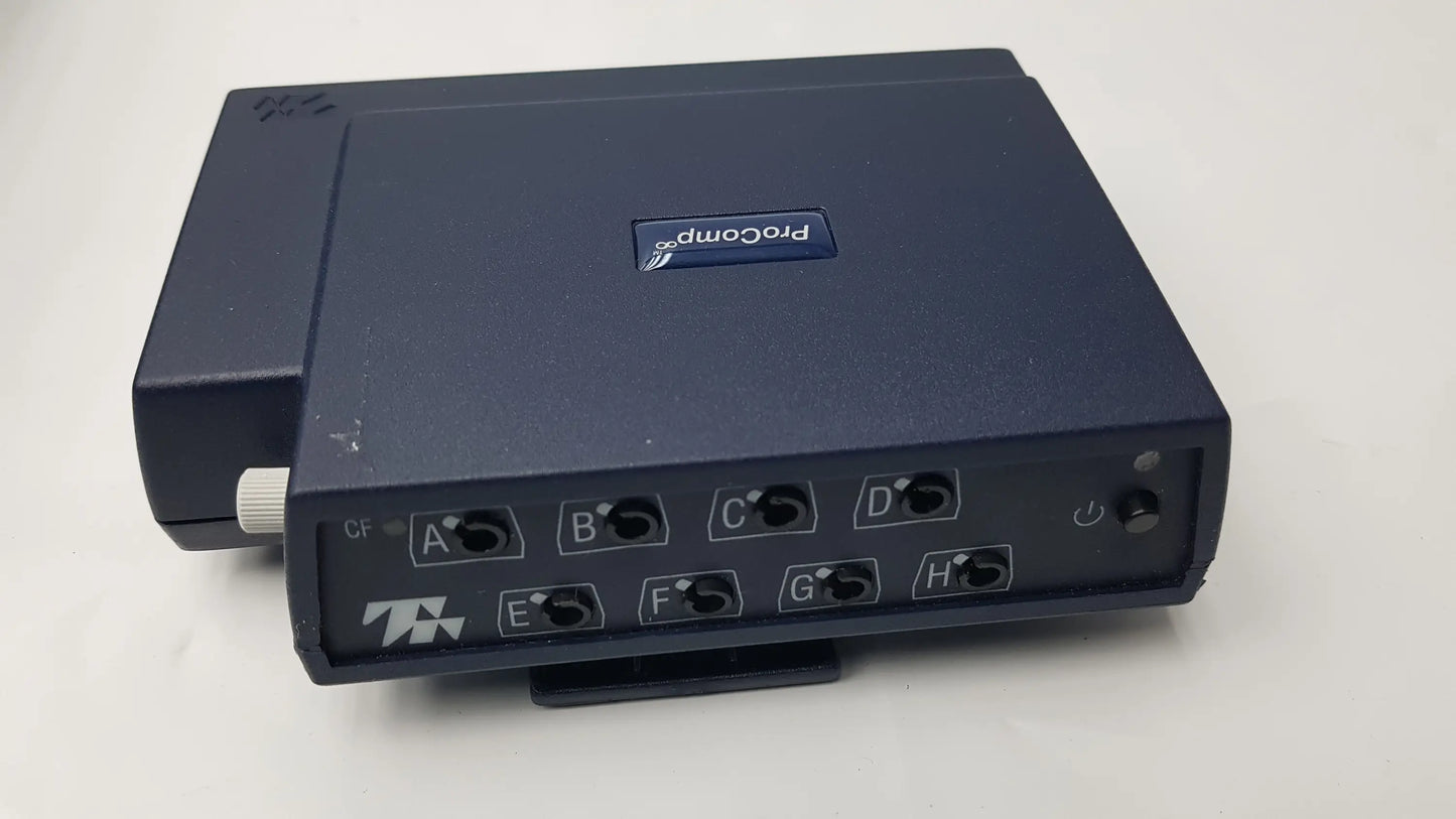 Dark blue Thought Technology ProComp Infiniti biofeedback encoder showing labeled ports for physiological data acquisition