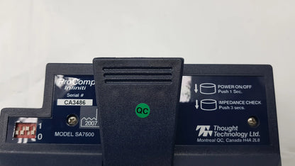 Black plastic Thought Technology SA7500 ProComp Infiniti biofeedback encoder with labeled buttons for physiological data acquisition