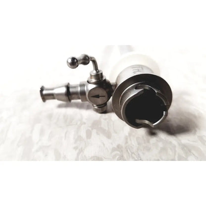 Silver metallic ths arthroscopy sheath with curved handle, circular opening, and engraved markings for 5mm use